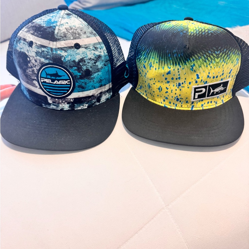 Pelagic Blue and Yellow trucker hats